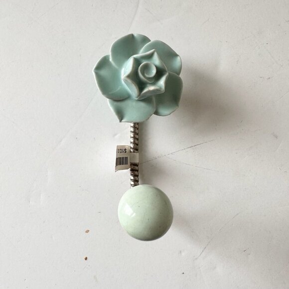Anthropologie Other - NEW Anthropologie Green Rose Floral Metal Wall Hook Hat Tie Back Cottagecore